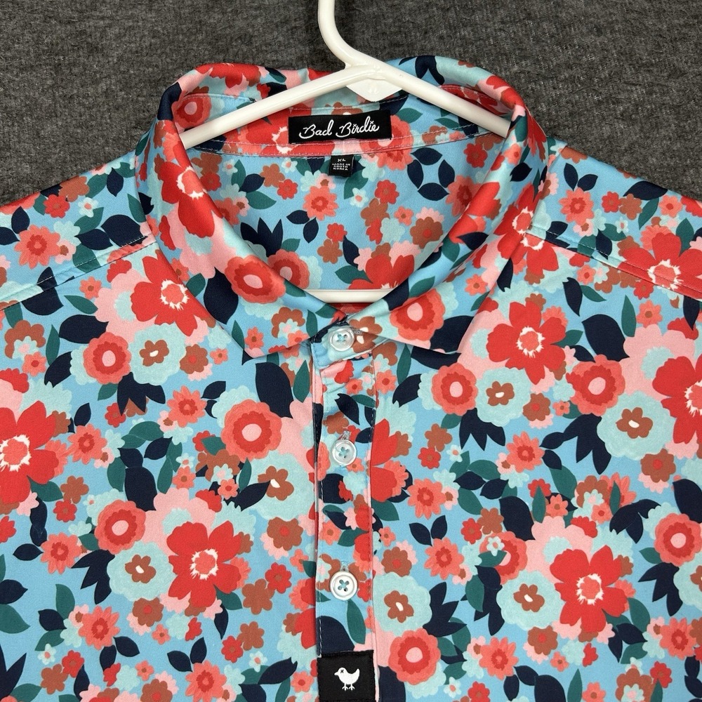 Bad Birdie USA Polo Shirt Mens XL Floral Print Golf Stretch Short Sleeve - Picture 3 of 13